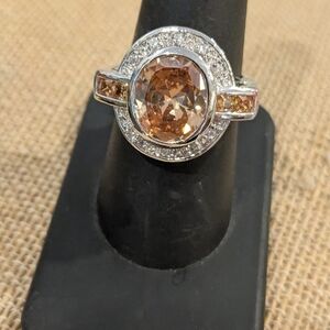 New Elegant Silver and Citrine CZ Cocktail  Ring 8